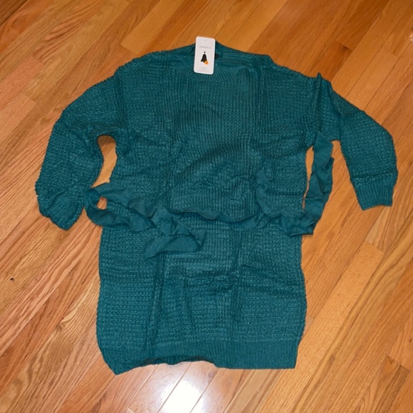 Zesica Amazon Find NWT❗️Peacock Green Crewneck Tie Waist Sweater Dress - Picture 2 of 9